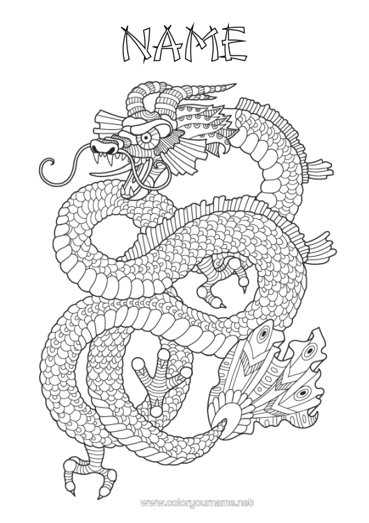 Colouring page to print Dragon Animal Complex Colouring Pages Zentangle Dragons, Unicorns, And Fantastical Creatures