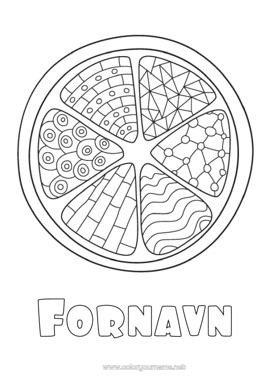 Farvelægningssiden til udskrivning Zentangle Pizza
