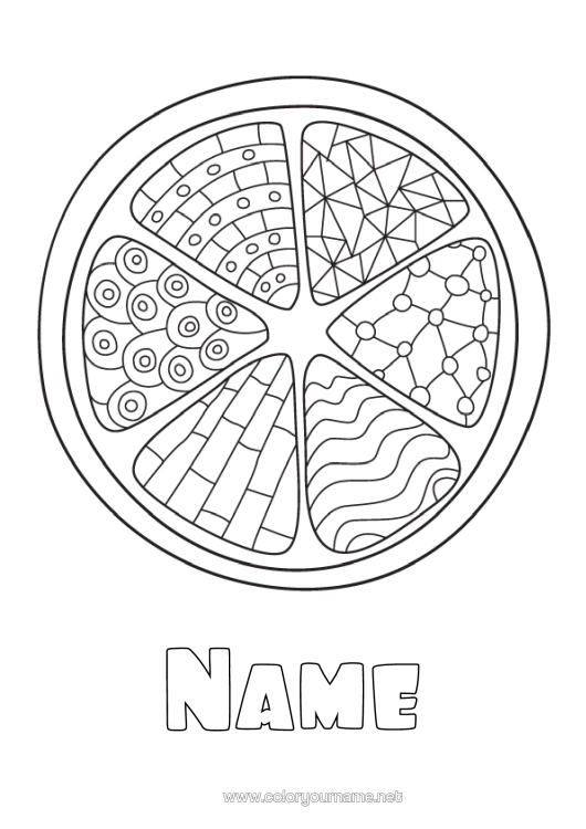 Colouring page to print Zentangle Pizza