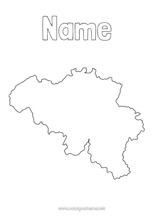 Colouring page to print Geography Belgium Map Of Countries