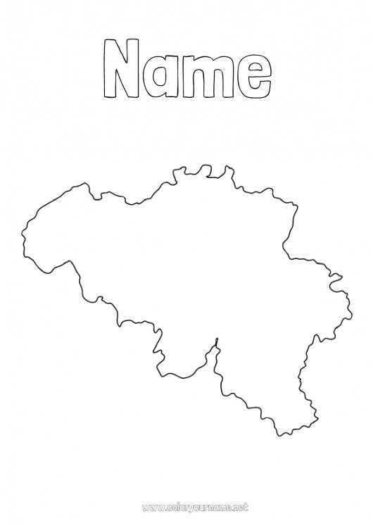 Coloring page to print Geography Belgium Country map