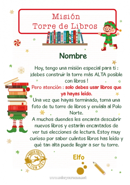 Dibujo para colorear para imprimir Elfos de navidad Misión del Elfo de Navidad Cartas de elfos bromistas Libro Lectura