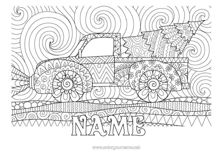 Colouring page to print Lorry Vehicles Zentangle Trucks And Commercial Vehicles Fir Tree