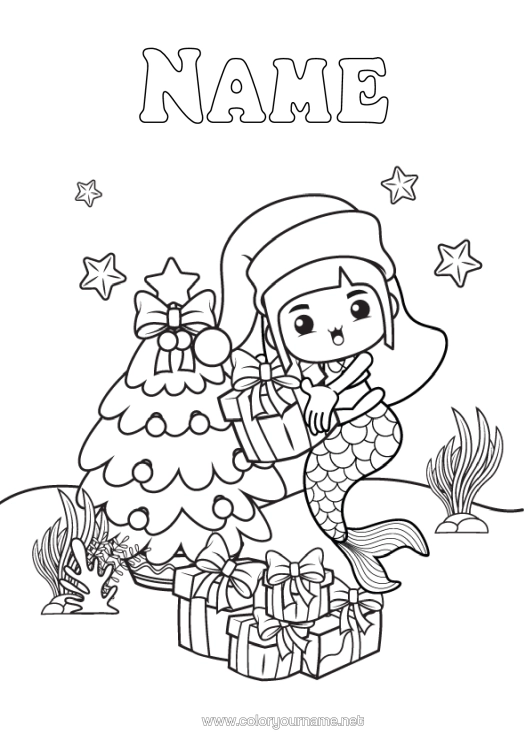 Colouring page to print Christmas Tree Siren