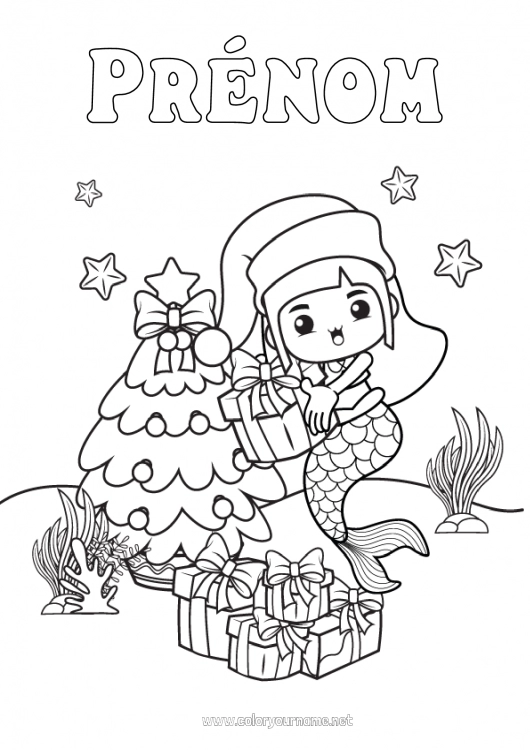 Coloriage à imprimer Sapin de Noël Sirène