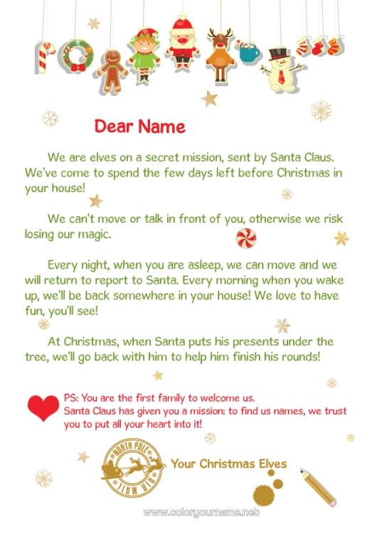 Coloring page to print Christmas elves Christmas Letters from prankster elves Elf Arrival Letter