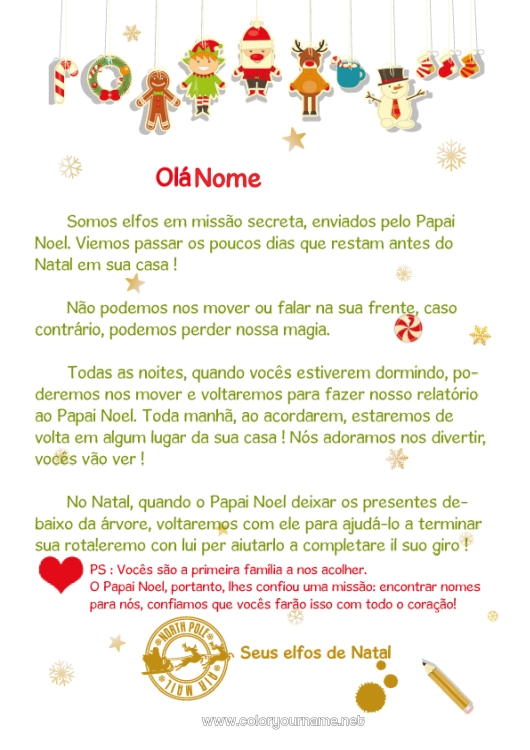 Página de desenho para imprimir Elfo de Natal Natal Cartas de duendes travessos Carta de Chegada do Duende