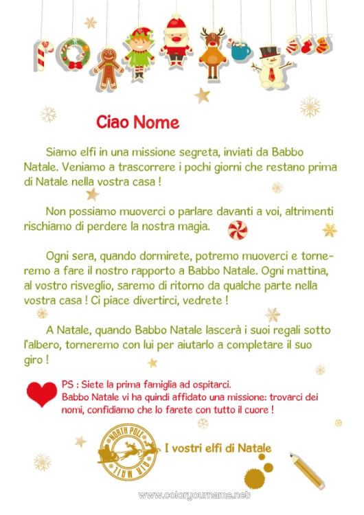 Pagina da colorare da stampare Elfo di Natale Natale Lettere di elfi scherzosi Lettera di Arrivo degli Elfi