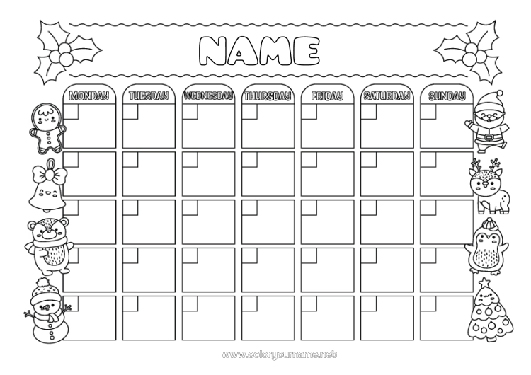 Coloring page to print Christmas Children's activities Advent calendar Calendars and planners