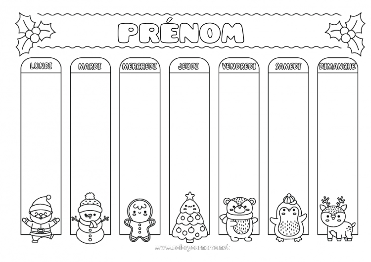 Coloriage à imprimer Hiver Noël Kawaii Activités enfants Calendriers et plannificateurs