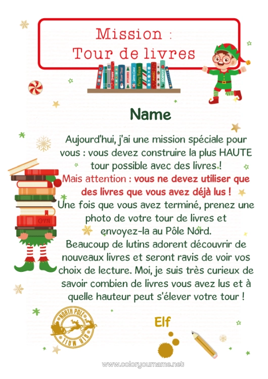 Colouring page to print Christmas Elf's Mission Letters From Mischievous Elves Book Reading