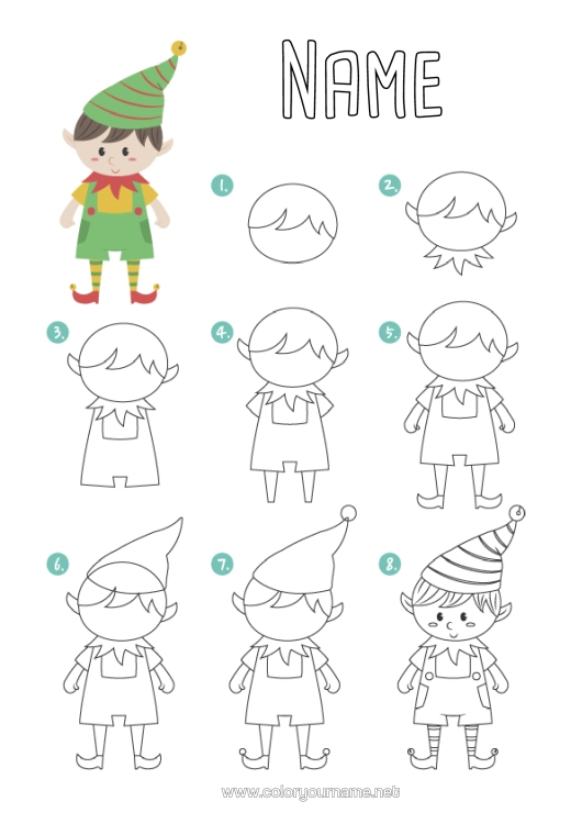 Colouring page to print Christmas Elves Children's Activities Learning To Draw