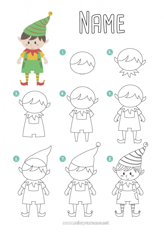 Coloring page to print Christmas elves Children's activities Learn to draw