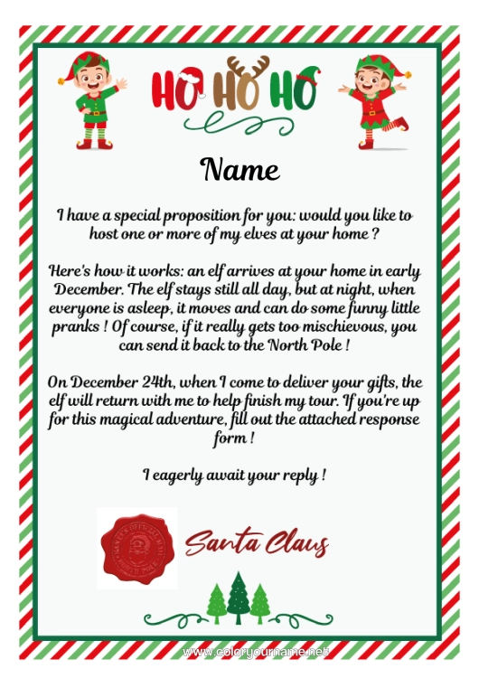 Colouring page to print Letters From Mischievous Elves Letter From The Elf A Single Mischievous Elf Several Mischievous Elves.