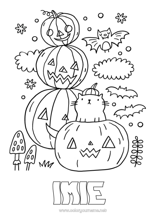 Kolorowanka do wydruku Dynia Czarny kot Słodki Halloween Psy i koty