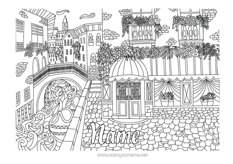Colouring page to print Italy Complex Colouring Pages Zentangle Bridge
