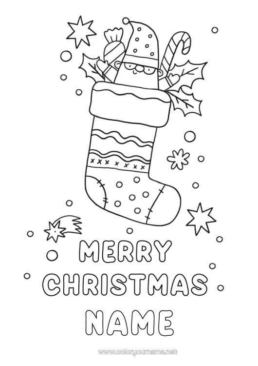 Colouring page to print Christmas Christmas Stocking "Merry Christmas" Message