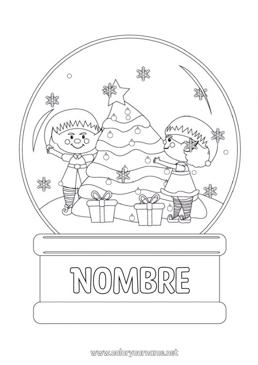 Dibujo para colorear para imprimir árbol de Navidad Elfos de navidad Bolas de Navidad Dibujos de Elfos para colorear