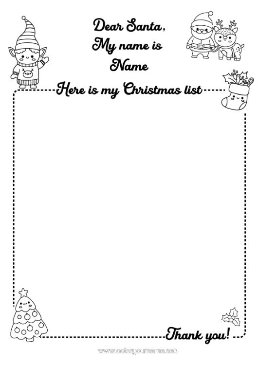 Colouring page to print Letter To Father Christmas Children's Activities Santa's Gift List