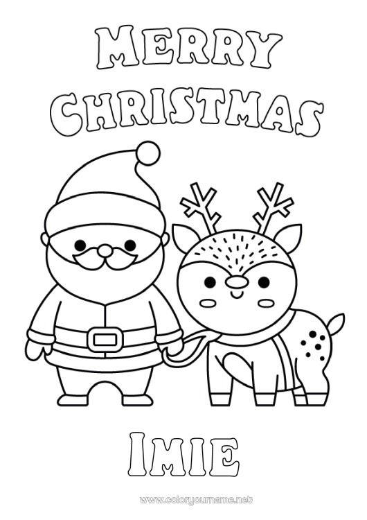 Kolorowanka do wydruku Święty Mikołaj Renifer Boże Narodzenie Uroczy Łatwe kolorowanki Zwierzęta leśne 