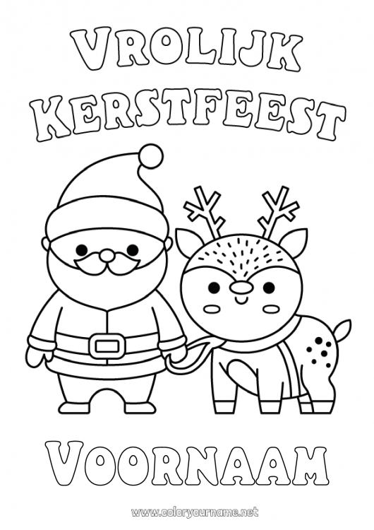 Kleurplaat om af te drukken Kerstman Rendier Kerstmis Kawaii Eenvoudige kleurplaten Bosdieren 