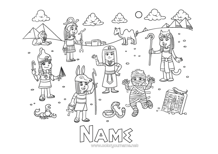 Colouring page to print Mummy Egypt Pyramid