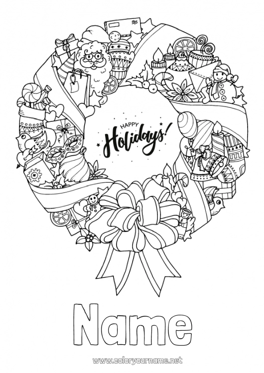 Coloring page to print Christmas Christmas decorations Christmas wreath