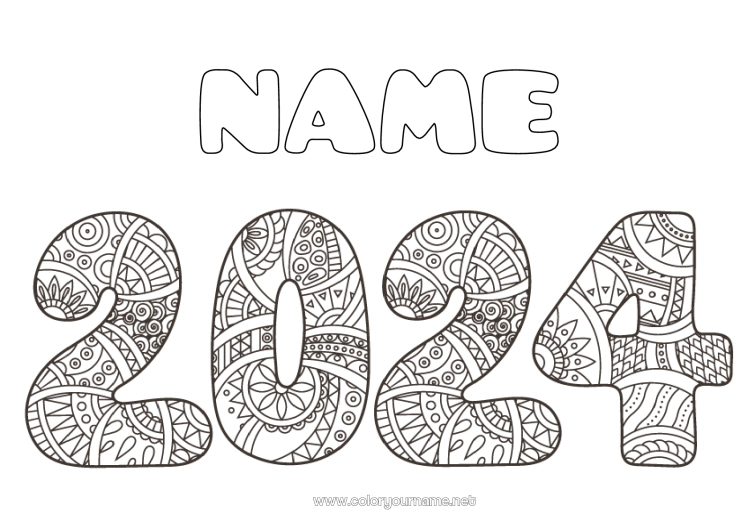 Coloring page to print Happy new year 2024