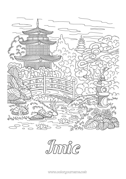 Kolorowanka do wydruku Japon Chiny Złożone kolorowanki Zentangle Pagoda