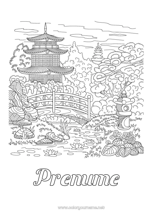 Pagină de colorat de imprimat Japon China - China Desene de colorat complexe Zentangle Pagodă