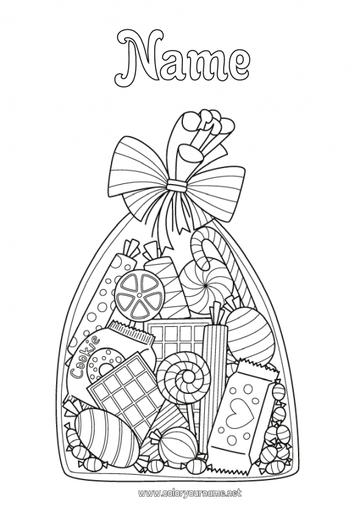 Coloring page to print Sweets Candy cane Treats Lollipop