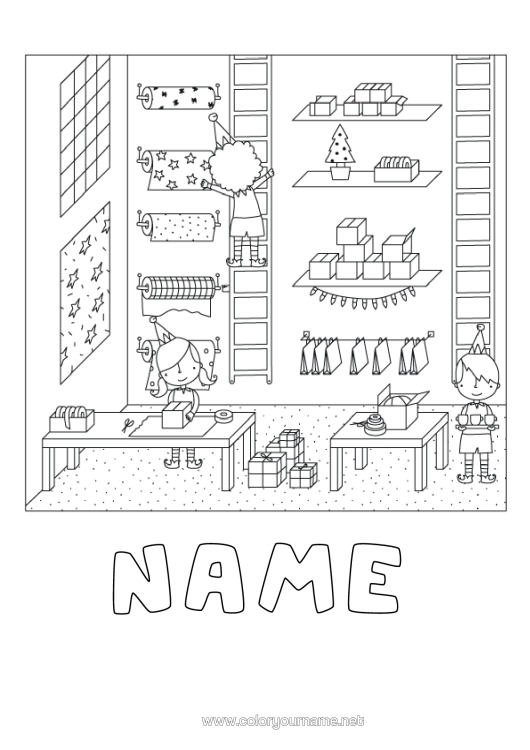 Colouring page to print Gifts Santa's Workshop