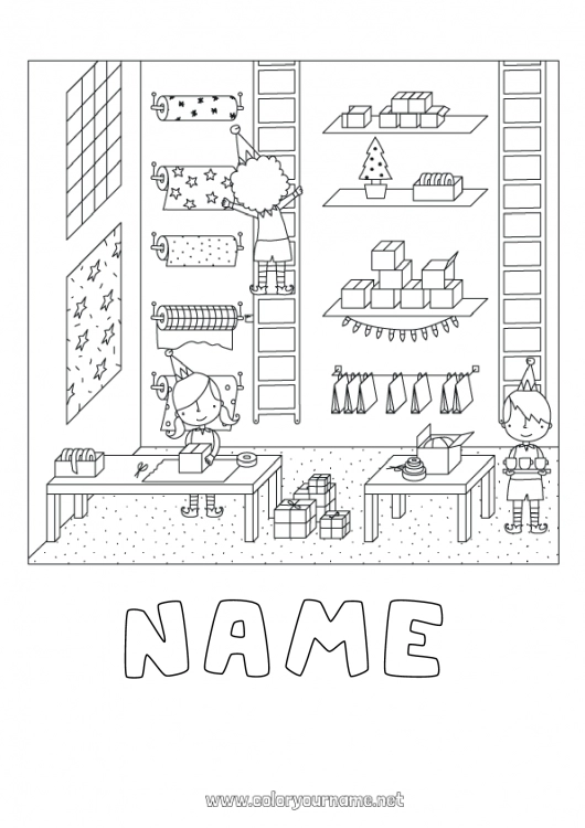 Coloring page to print Gifts Santa's Workshop