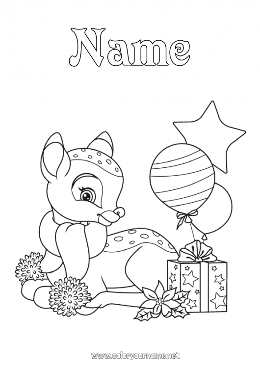 Coloring page to print Gifts Balloons Party Animal Forest animals Deer