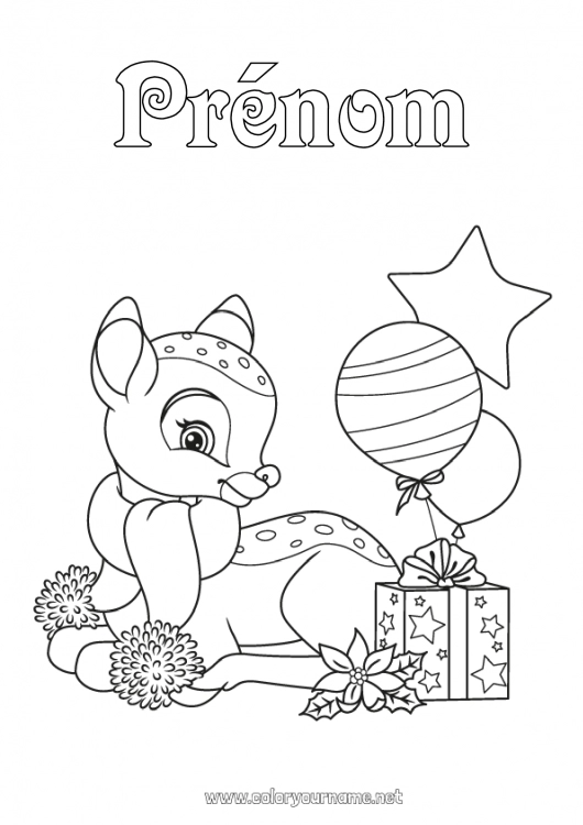 Coloriage à imprimer Cadeaux Ballons Fête Animal Animaux de la forêt Cerf