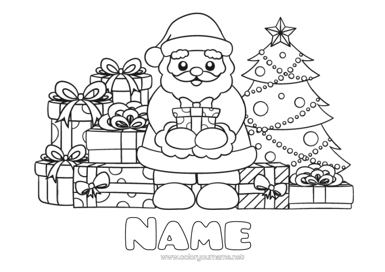 Colouring page to print Gifts Christmas Tree Father Christmas Christmas