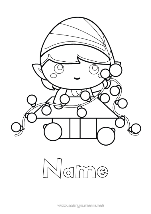 Colouring page to print Christmas Elves Christmas Garland Elf Colouring Pages