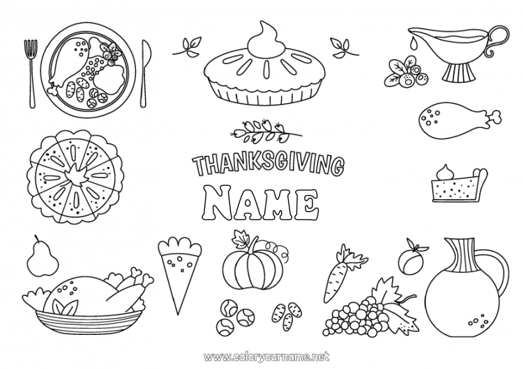 Coloring page to print Thanksgiving Food Pie