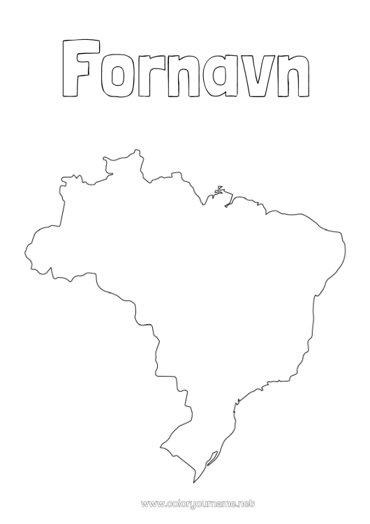 Fargeleggingssiden til utskrift Geografi Brasil Kart over landene
