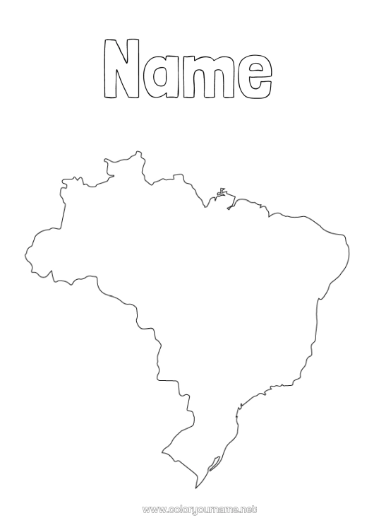 Colouring page to print Geography Brazil Map Of Countries