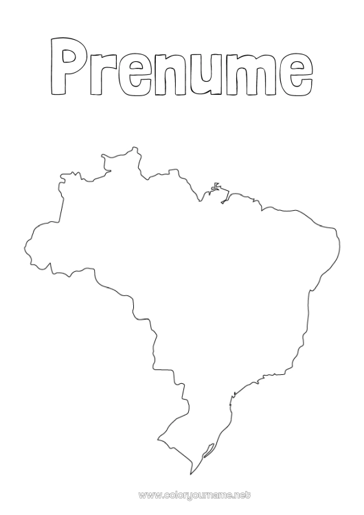 Pagină de colorat de imprimat Geografie Brazilia Hartă a țărilor