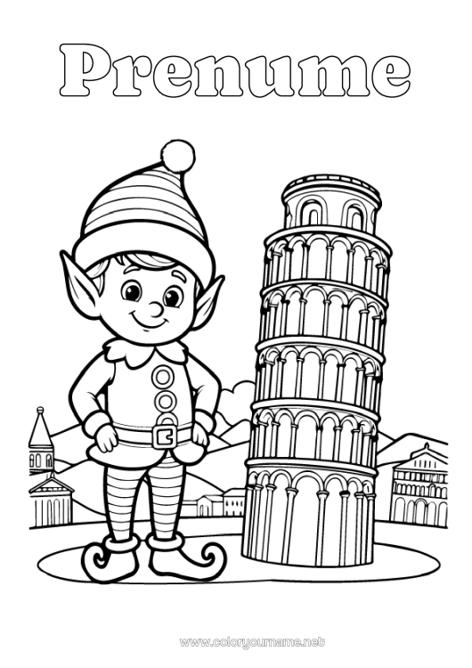 Pagină de colorat de imprimat Moșneguții de Crăciun Desene de colorat cu spiriduși Italia