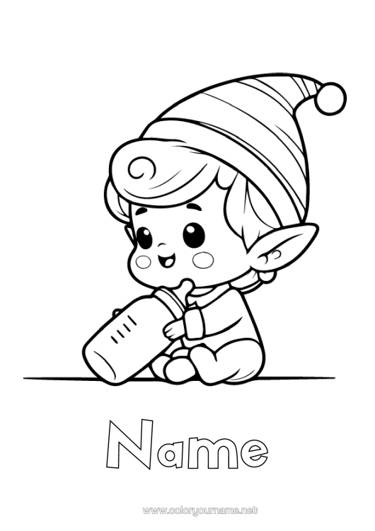 Colouring page to print Christmas Elves Elf Colouring Pages Baby