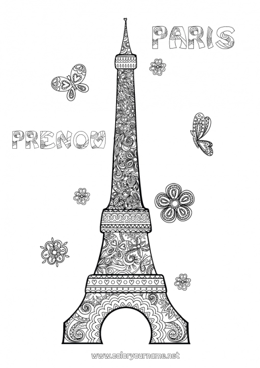 Coloriage à imprimer France Coloriages complexes Zentangle Tour Eiffel Monument