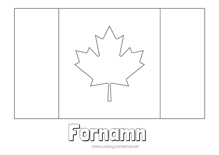 Färgläggningssida att skriva ut Geografi Kanada Flagga Lönn