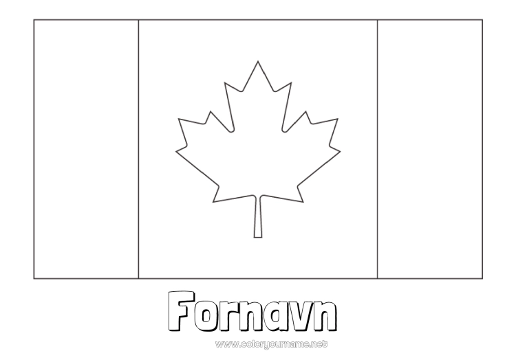 Farvelægningssiden til udskrivning Geografi Canada Flag Ahorn