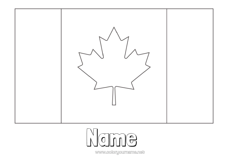 Colouring page to print Geography Canada Flag Maple