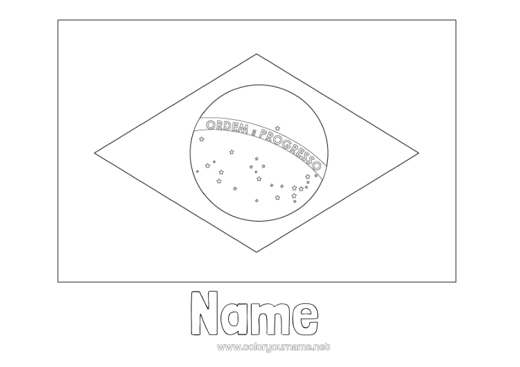 Colouring page to print Geography Flag Brazil