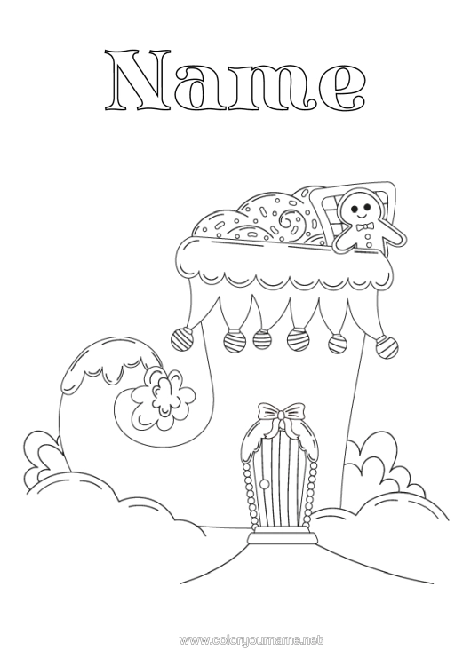 Colouring page to print Christmas Elves Elf Colouring Pages Treats, Sweets House Biscuit
