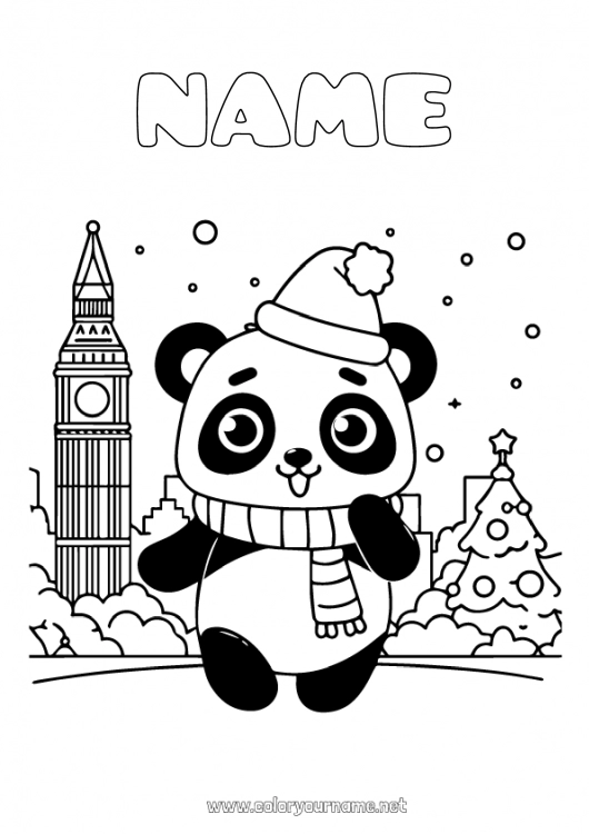 Coloring page to print Kawaii Panda London United Kingdom Other animals of the world